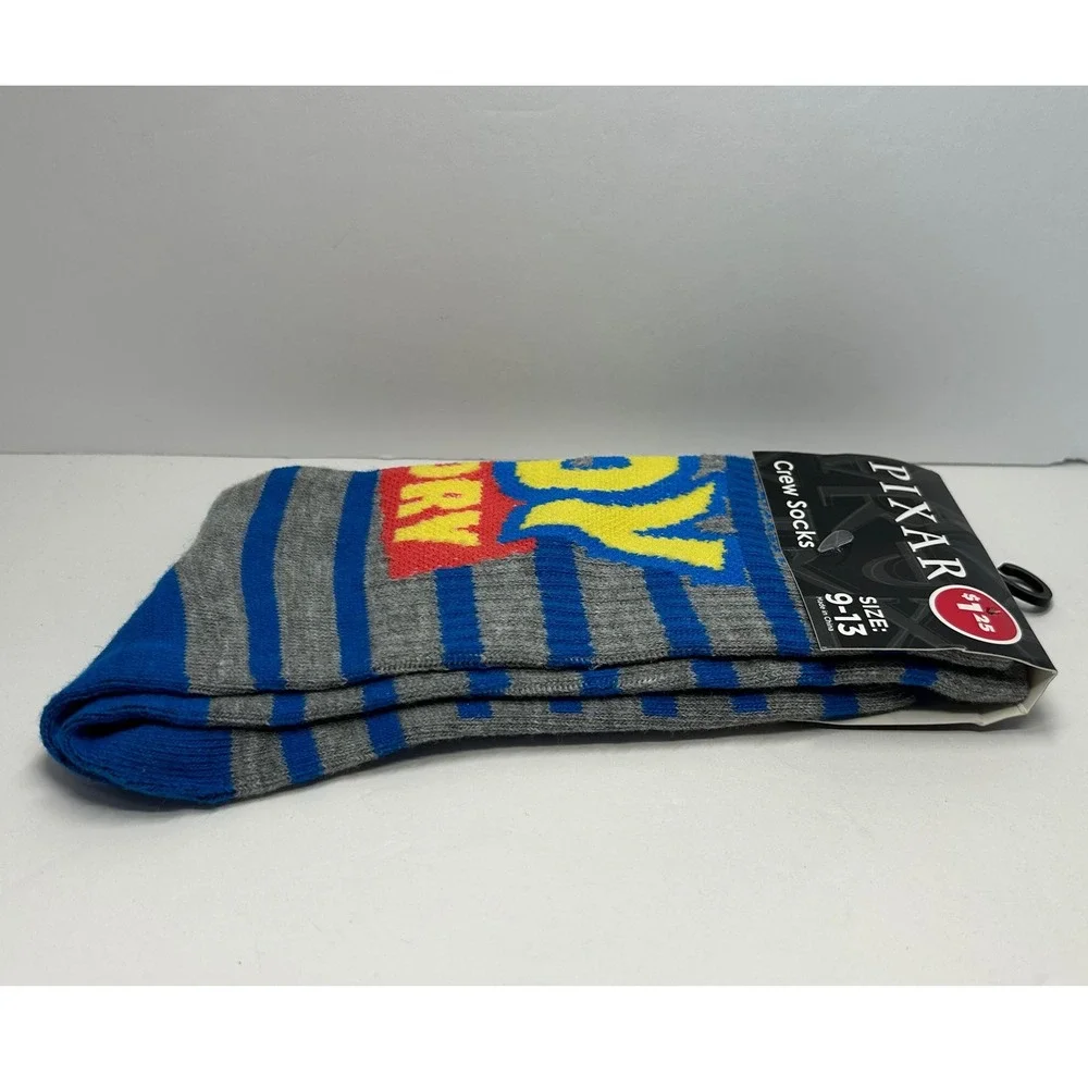 Pixar Toy Story Crew‎ Socks Blue Gray Striped Size 9-13 Disney New